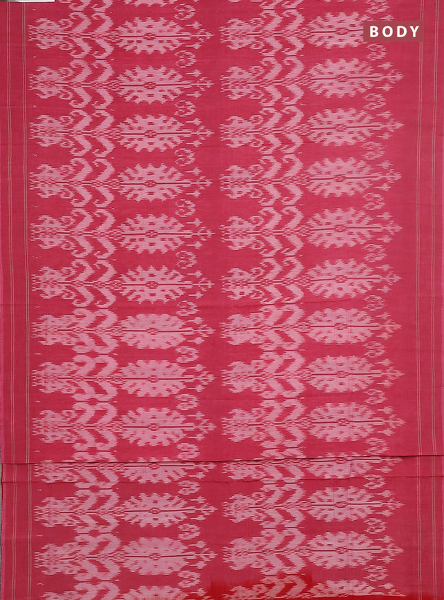 Ikat cotton saree pink shade and red with allover ikat weaves and simple border