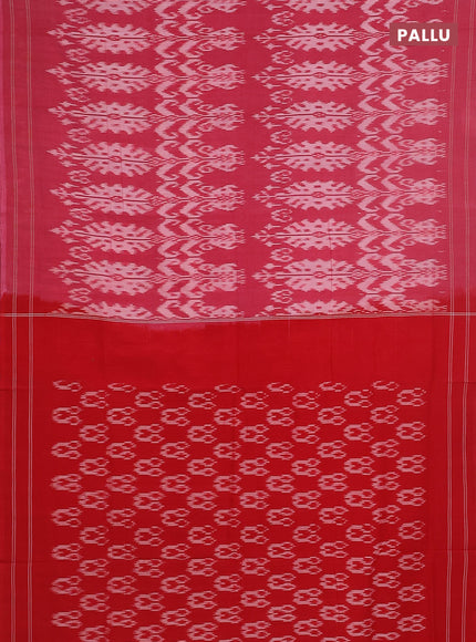 Ikat cotton saree pink shade and red with allover ikat weaves and simple border