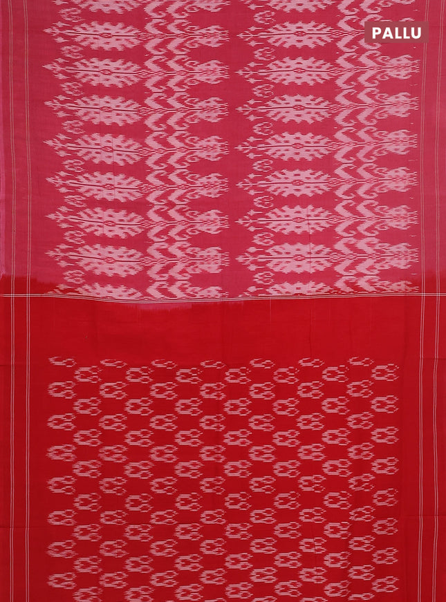 Ikat cotton saree pink shade and red with allover ikat weaves and simple border
