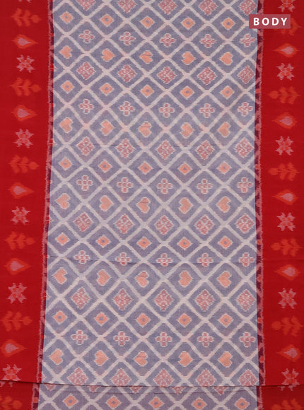 Ikat cotton saree blue shade and red with allover ikat weaves and ikat border