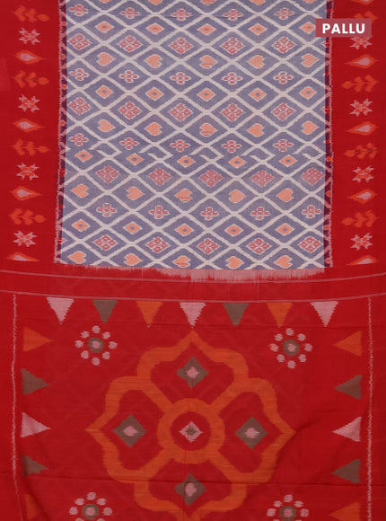 Ikat cotton saree blue shade and red with allover ikat weaves and ikat border