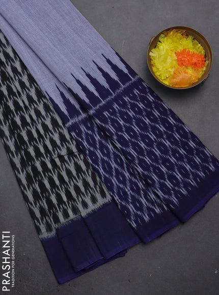 Ikat cotton saree black grey and blue with allover ikat weaves and simple border