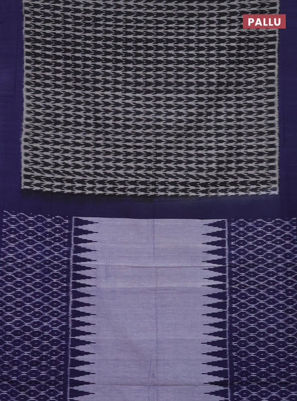 Ikat cotton saree black grey and blue with allover ikat weaves and simple border