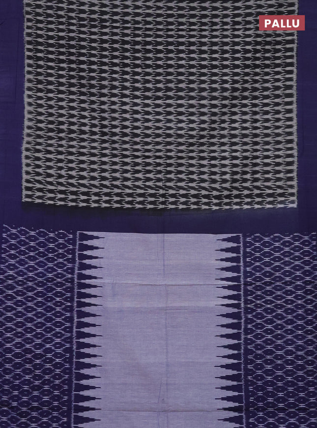 Ikat cotton saree black grey and blue with allover ikat weaves and simple border