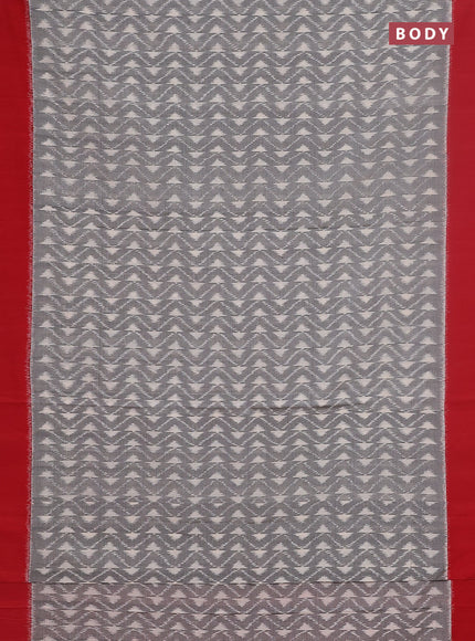 Ikat cotton saree grey and red with allover ikat weaves and simple border
