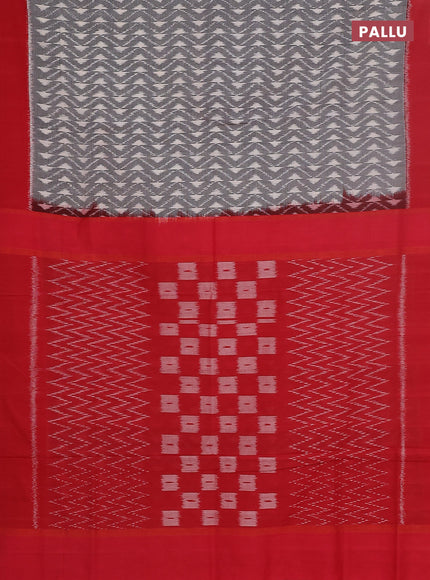 Ikat cotton saree grey and red with allover ikat weaves and simple border