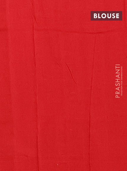 Ikat cotton saree peacock green and red with allover ikat weaves and simple border