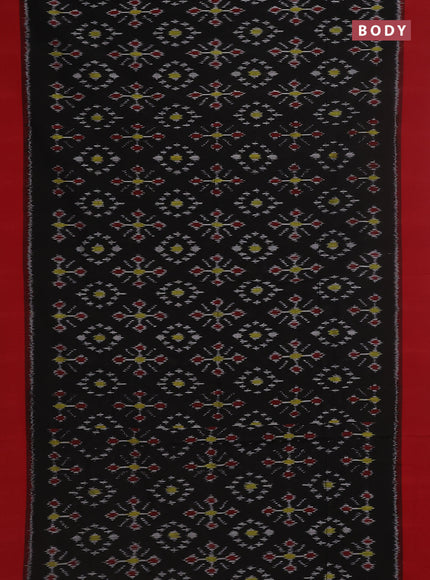 Ikat cotton saree black and red with allover ikat weaves and simple border