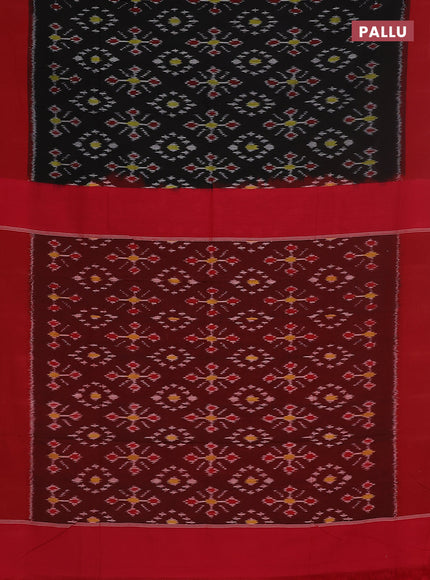 Ikat cotton saree black and red with allover ikat weaves and simple border