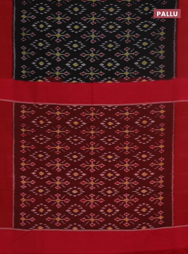 Ikat cotton saree black and red with allover ikat weaves and simple border