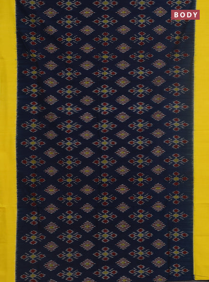 Ikat cotton saree peacock blue and yellow with allover ikat butta weaves and simple border