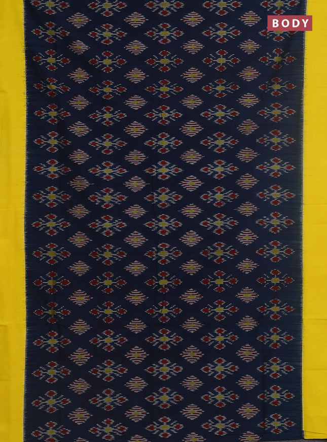 Ikat cotton saree peacock blue and yellow with allover ikat butta weaves and simple border