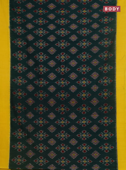 Ikat cotton saree bottle green and yellow with allover ikat butta weaves and simple border