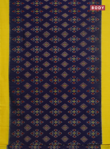 Ikat cotton saree blue and yellow with allover ikat butta weaves and simple border
