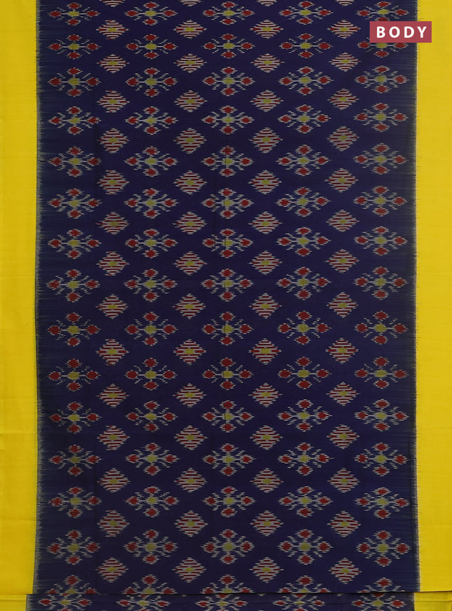 Ikat cotton saree blue and yellow with allover ikat butta weaves and simple border