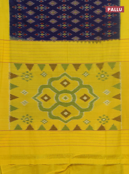 Ikat cotton saree blue and yellow with allover ikat butta weaves and simple border