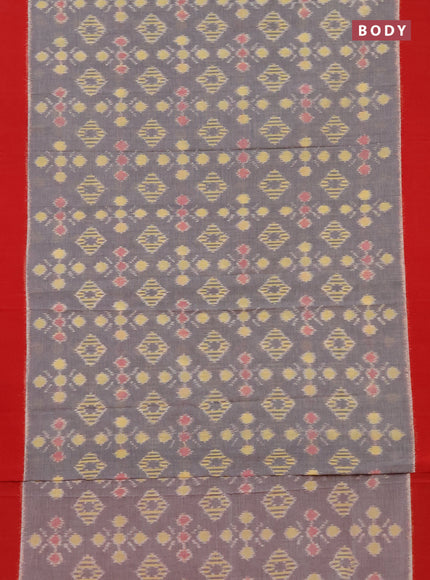Ikat cotton saree grey and red with allover ikat butta weaves and simple border