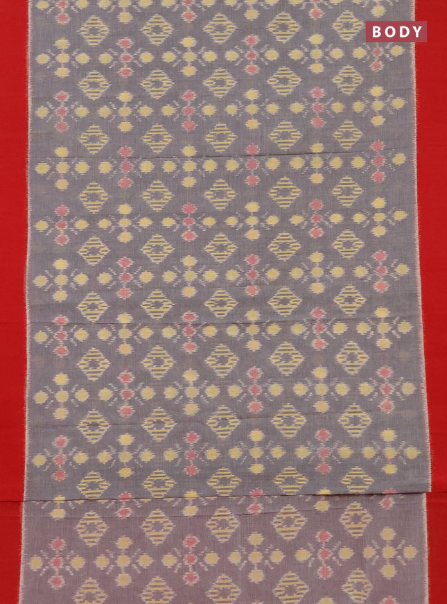 Ikat cotton saree grey and red with allover ikat butta weaves and simple border