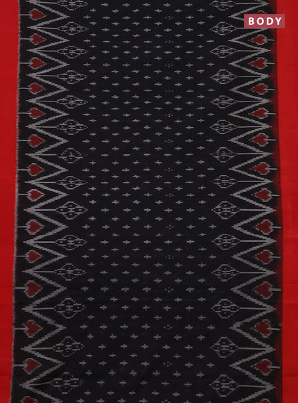 Ikat cotton saree black and red with allover ikat butta weaves and simple border