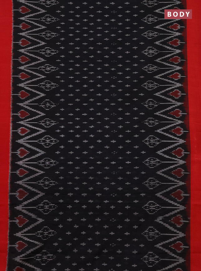 Ikat cotton saree black and red with allover ikat butta weaves and simple border