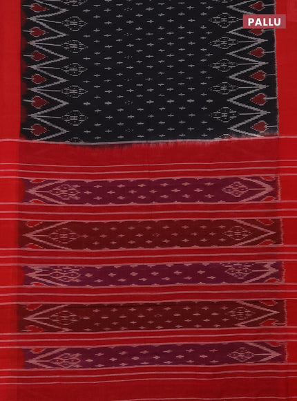 Ikat cotton saree black and red with allover ikat butta weaves and simple border