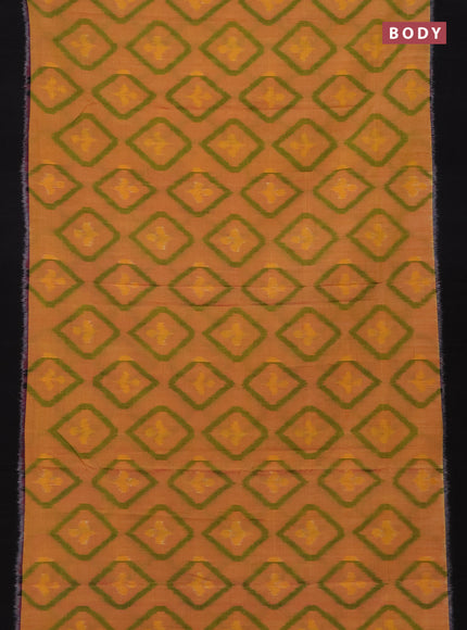 Ikat cotton saree dual shade of yellowish pink and black with allover ikat butta weaves and simple border