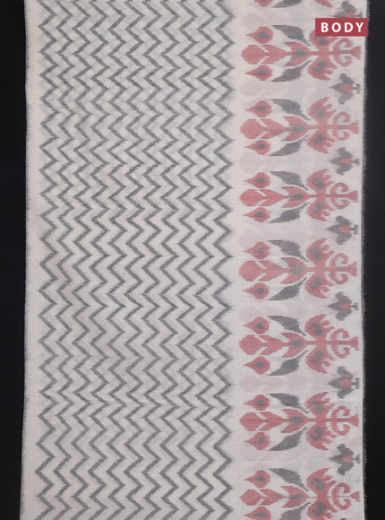 Ikat cotton saree off white and black with allover zig zag ikat weaves and long ikat style border