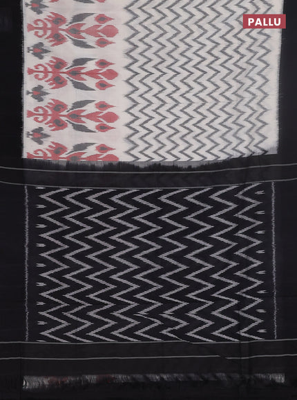 Ikat cotton saree off white and black with allover zig zag ikat weaves and long ikat style border