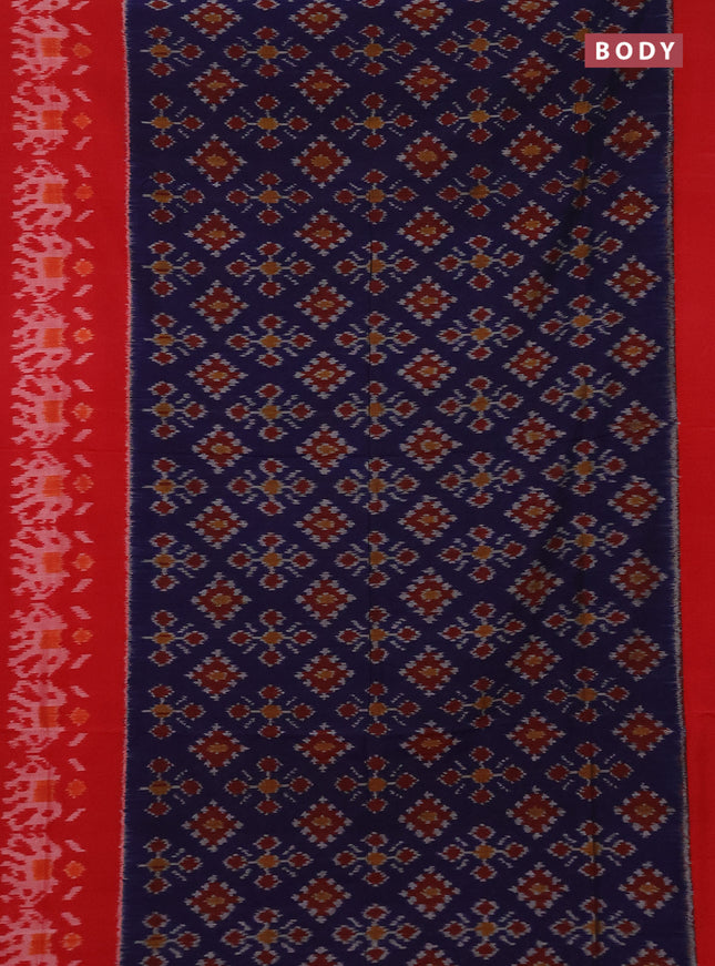 Ikat cotton saree dak blue and red with allover ikat butta weaves and long ikat style border