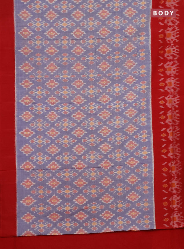 Ikat cotton saree blue shade and red with allover ikat butta weaves and long ikat style border