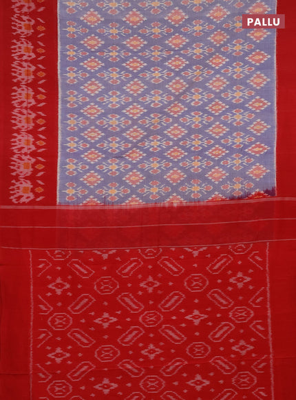 Ikat cotton saree blue shade and red with allover ikat butta weaves and long ikat style border