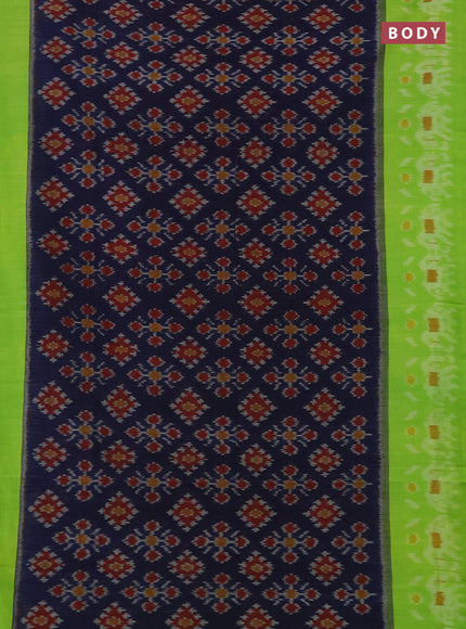Ikat cotton saree navy blue and light green with allover ikat butta weaves and long ikat style border