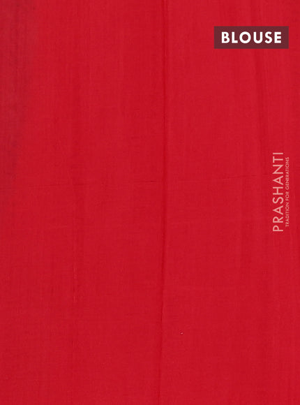 Ikat cotton saree blue and red with allover ikat butta weaves and temple design ikat style border