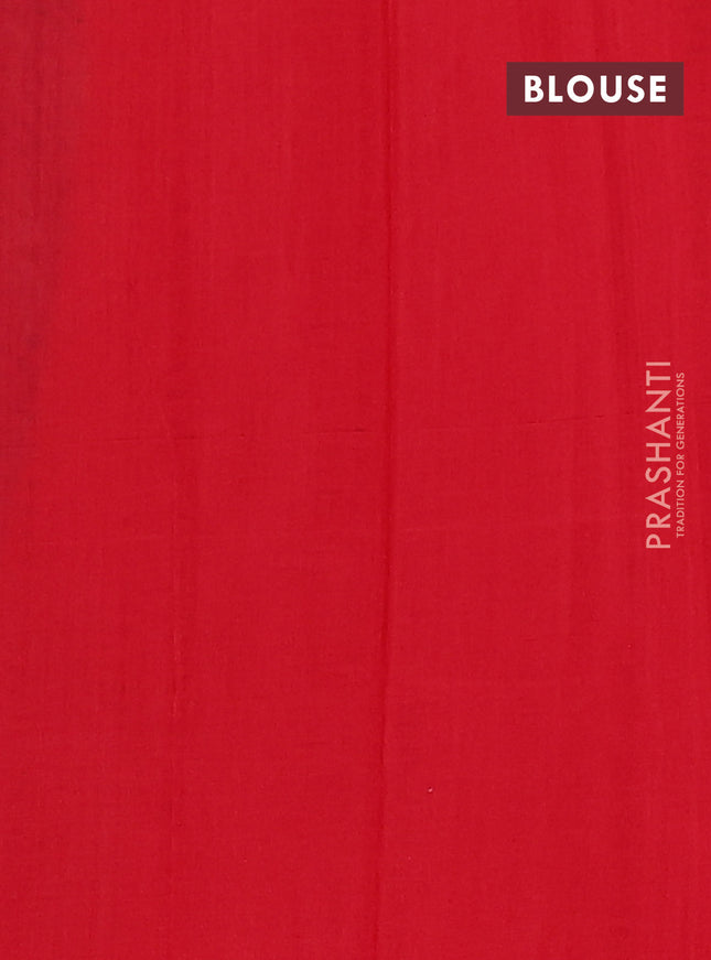 Ikat cotton saree blue and red with allover ikat butta weaves and temple design ikat style border