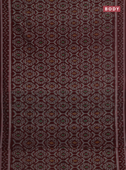 Ikat cotton saree maroon grey with allover ikat weaves and ikat style border