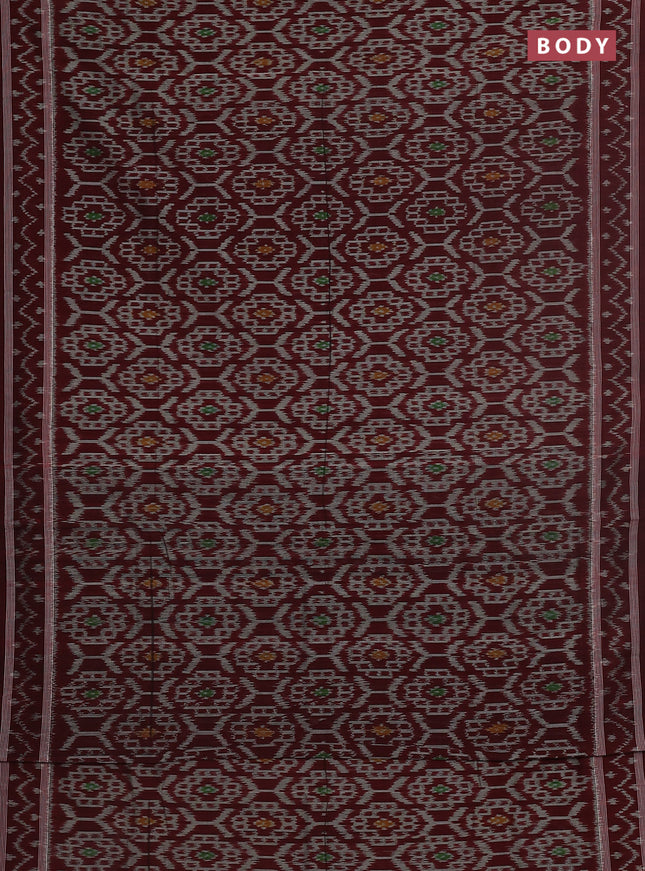 Ikat cotton saree maroon grey with allover ikat weaves and ikat style border