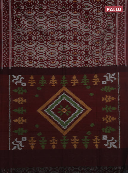 Ikat cotton saree maroon grey with allover ikat weaves and ikat style border