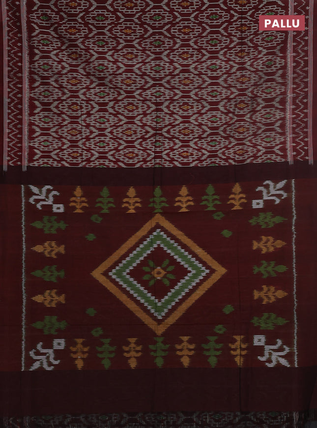 Ikat cotton saree maroon grey with allover ikat weaves and ikat style border