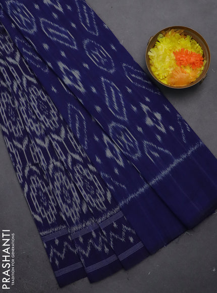 Ikat cotton saree blue with allover ikat weaves and ikat style border