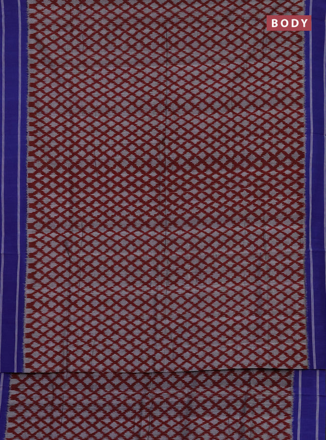 Ikat cotton saree maroon grey and blue with allover ikat butta weaves and rettapet border