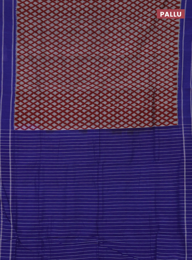 Ikat cotton saree maroon grey and blue with allover ikat butta weaves and rettapet border