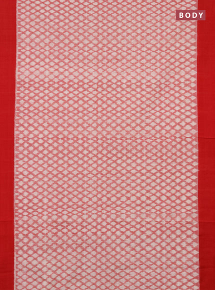 Ikat cotton saree red off white and red with allover ikat butta weaves and simple border