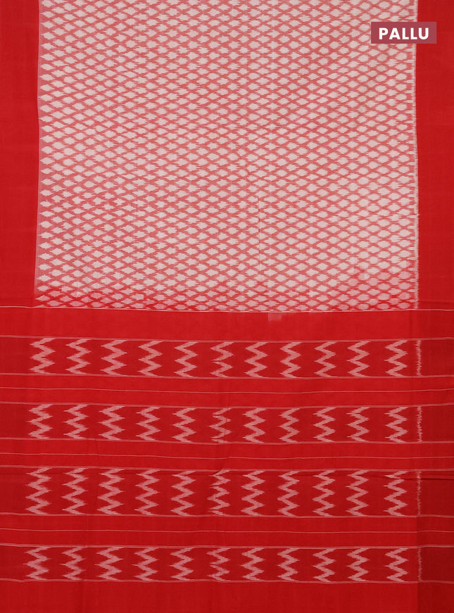 Ikat cotton saree red off white and red with allover ikat butta weaves and simple border