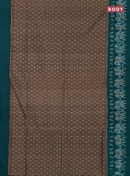 Ikat cotton saree dark sandal and teal green with allover ikat butta weaves and long ikat style border