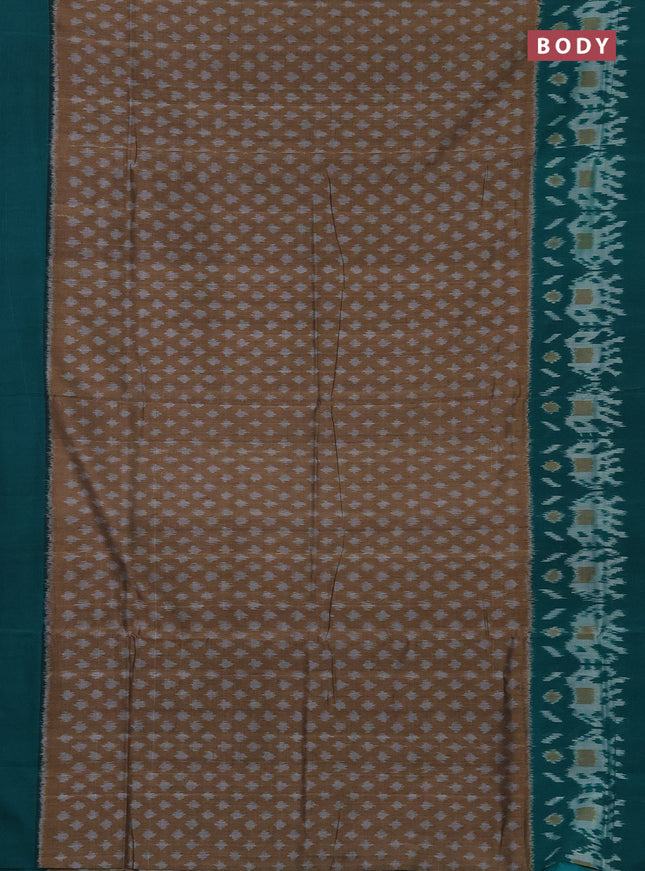 Ikat cotton saree dark sandal and teal green with allover ikat butta weaves and long ikat style border