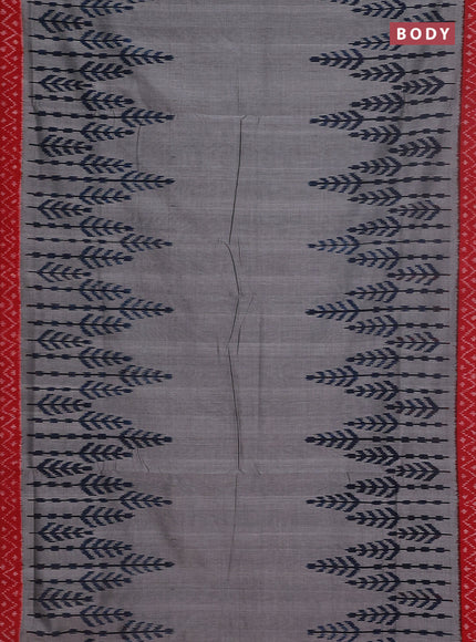 Ikat cotton saree grey and kumkum red with plain body and ikat style border