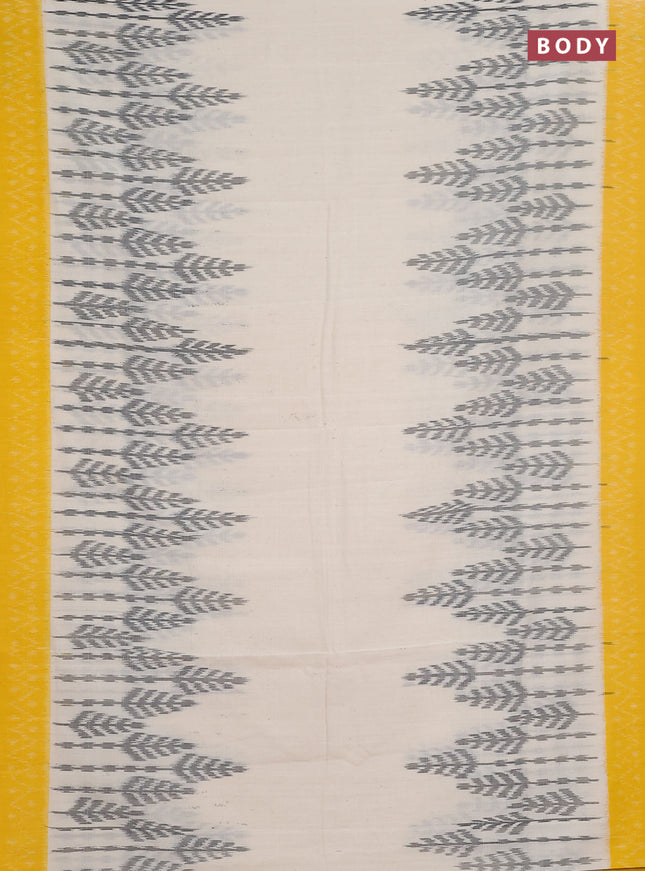 Ikat cotton saree cream and yellow with plain body and ikat style border