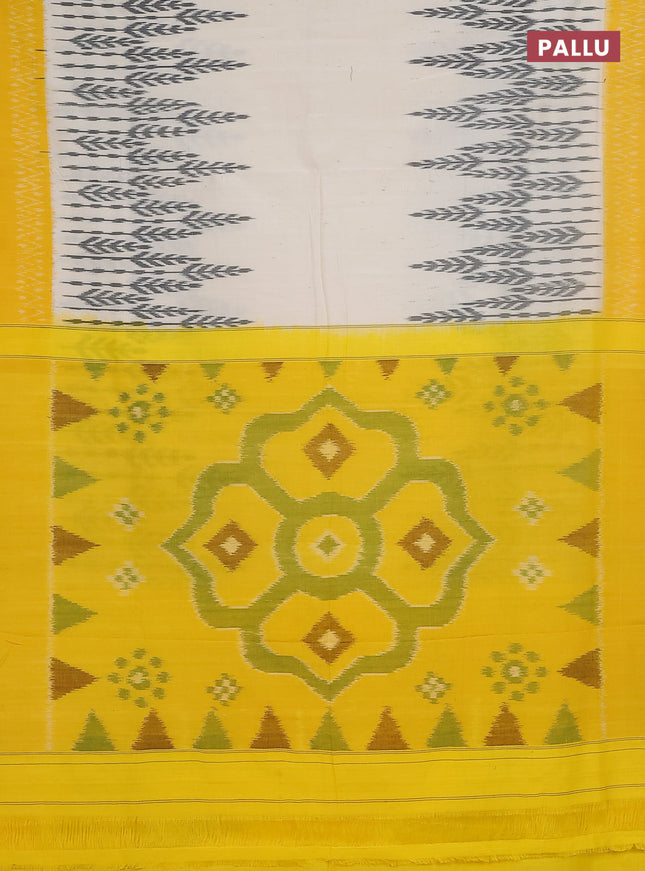 Ikat cotton saree cream and yellow with plain body and ikat style border