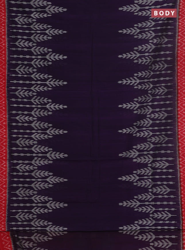 Ikat cotton saree deep violet and red with allover ikat weaves and simple border