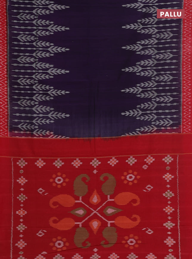 Ikat cotton saree deep violet and red with allover ikat weaves and simple border